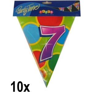 10x Leeftijd vlaggenlijn 7 jaar- Dubbelzijdig bedrukt - Vlaglijn feest festival abraham sara vlaggetjes verjaardag jubileum leeftijd