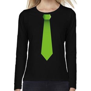Stropdas groen long sleeve t-shirt zwart voor dames- zwart shirt met lange mouwen en stropdas bedrukking voor dames S
