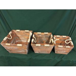 Set van 3 aziatische houten bakken met  sisaltouw