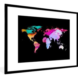 Fotolijst incl. Poster - Wereldkaart - Regenboog - Zwart - 80x60 cm - Posterlijst