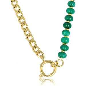 My Bendel - Unieke goudkleurige ketting met Green Agate edelstenen - Unieke goudkleurige ketting met Green Agate edelstenen - Met luxe cadeauverpakking