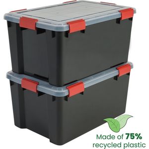 IRIS Airtight Opbergbox - 50L - Kunststof - Zwart/Rood - Set van 2