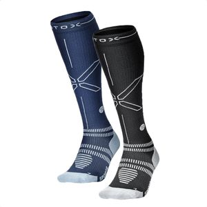 STOX Energy Socks - 2 Pack Sportsokken voor Vrouwen - Premium Compressiesokken - Kleuren: Blauw-Licht Blauw - Zwart-Grijs - Maat: Medium - 2 Paar - Voordeel
