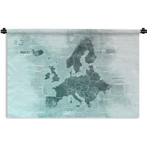 Wandkleed EuropakaartenKerst illustraties - Europakaart in lichtblauw en donkerblauw op krantenpapier Wandkleed katoen 90x60 cm - Wandtapijt met foto