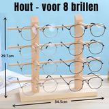 Allernieuwste.nl® Brillendisplay Hout voor 8 Brillen en Zonnebrillen - Houten Brillen Standaard Display Opberg Hout - 8 Brillen