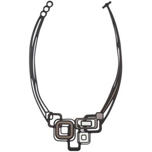 Batucada - Pythagoras - Collier van Plantaardige Oorsprong en Hypoallergeen - Vrouwen Ketting met Geometrische vormen - Antiallergisch Halsketting - Zwart - Bruin - Grijs - Beige - lengte 45/50 cm - effect Tattoo -  ziet er uit als Rubber - Vegan