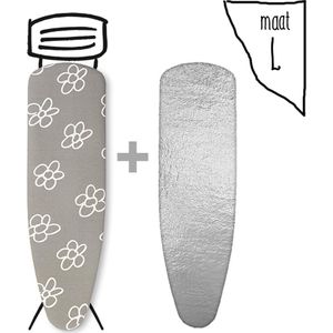 Leuke Strijkhoezen - Strijkhoes met een Stoom Molton onderlegger - Bloemen - Grijs - maat L - complete set