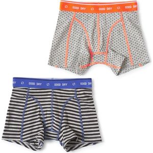 Little Label - boxershorts 2-pack - grey melee cross & small anthracite stripe 6Y - maat: 110/116 - bio-katoen