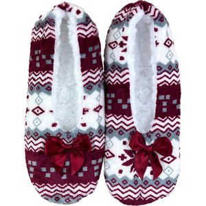 Kerst Pantoffels Dames - Wollen sloffen - Antislip - Bordeaux - Maat 35-38