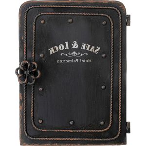 Sleutelkast veilig zwart vintage design met 6 haken sleutelopslag stalen kast accessoire - 31 x 24 x 13 cm