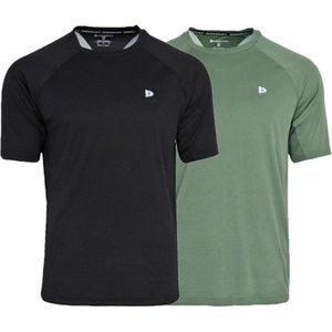 2-Pack Donnay - Sport T-shirt (André) - Multi Sportshirt - Heren - Black/Jungle green (549) - maat 3XL
