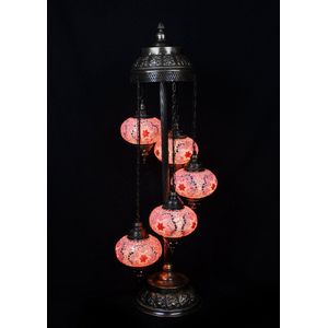 Turkse Lamp - Vloerlamp - Mozaïek Lamp - Marokkaanse Lamp - Oosters Lamp - ZENIQUE - Authentiek - Handgemaakt - Roze - 7 bollen