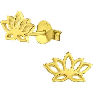 Joy|S - Zilveren lotus bloem oorbellen - 9 x 6 mm - gold plated
