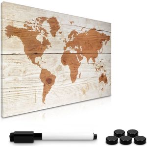 magnetisch whiteboard met stift - 40 x 60 cm magneetbord - Uitwisbaar - Met marker, magneten en montageset - Om op te hangen - Wereldkaart