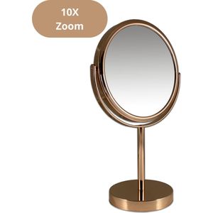 Metalen make-up spiegel Rosé Goud/Goud - 10x vergroting 18cmØ