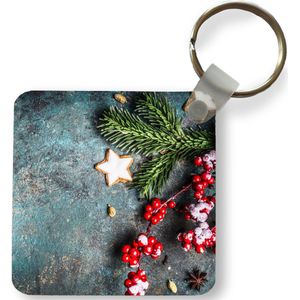 Sleutelhanger - Uitdeelcadeautjes - Kerst - Rustiek - Takken - Steranijs - Bes - Rood - Plastic