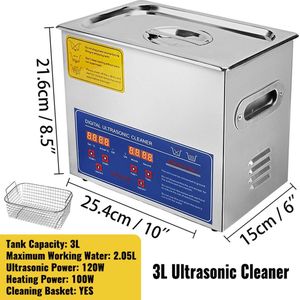 Ultrasoon Reiniger - 3L - Ultrasoonbad - Reinigingsbad - Reinigingsbak - Ultrasone Reinigingsmachine - Ultrasoonbak - Ultrasonic Cleaner - beste Reinigings Trilbad - Sieraden bad Bak - Pedicure Badje - Brillen Apparaat