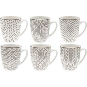 Set van 6 Mokken 355 ml – Porselein – Sandy – Ard’time | Taupe Mix & Match Design