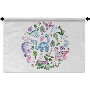 Wandkleed - Wanddoek - Kinderkamer - Cirkel - Dinosaurus - Jongens - Meisjes - Kinderen - 150x100 cm - Wandtapijt