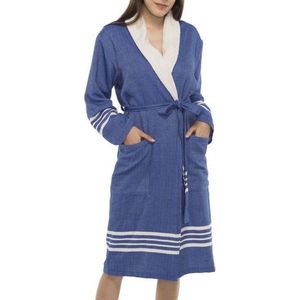 Gevoerde Hamam Badjas Krem Sultan Royal Blue - XXL - Hotelkwaliteit - Sjaalkraag - Luxe badjas - Badstof - Sauna Badjas - Ochtendjas - Badmantel