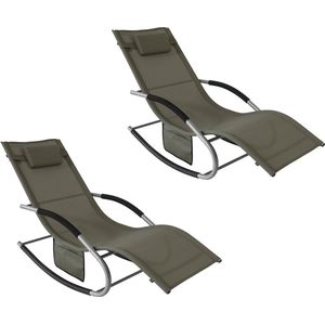 Rootz Elegante ligstoelset - Schommelstoel - Ligstoel - Ademend, verwijderbaar kussen, zijzakken - Metalen frame met EVA-armleuningen - Afmetingen volgens afbeelding - Bruin