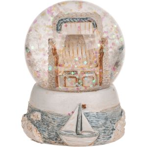 Sneeuwbol Glitterbol Maritiem met mand wit lichtblauw 6 x 5 cm