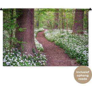 Wandkleed Bospaden - Pad in een bos met wilde knoflook Wandkleed katoen 120x80 cm - Wandtapijt met foto