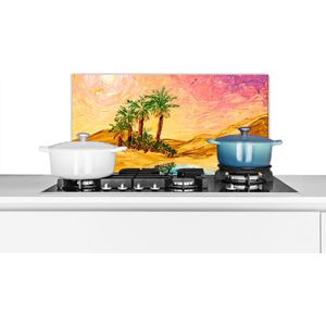 Spatscherm keuken 70x30 cm - Kookplaat achterwand Schilderij - Olieverf - Palmboom - Natuur - Water - Muurbeschermer - Spatwand fornuis - Hoogwaardig aluminium