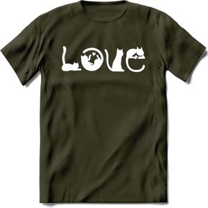Cat Love - Katten T-Shirt Kleding Cadeau | Dames - Heren - Unisex | Kat / Dieren shirt | Grappig Verjaardag kado | Tshirt Met Print | - Leger Groen - XXL