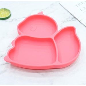 Handig en grappig siliconen Eekhoorn baby bordje met vakjes en zuignap | Babybordje | Kinderbordje | kleur roze | BPA en PVC vrij bord