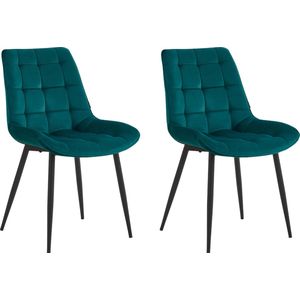 Colenis® - Quadra Eetkamerstoel - Set Van 2 - Petrol - Velvet - Design