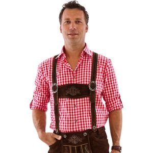 Haus Huberts Oktoberfest Overhemd Heren - Blouse - Rood-Wit - Katoen Mix - Maat L