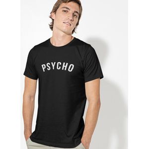 T-shirt Heren met print Psycho | Zwart - Maat L | Festival Outfit | Ronde Hals | 100% Katoen