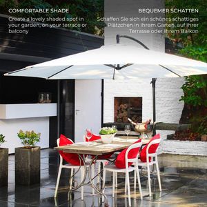 MIADOMODO Parasol - Zweefparasol - Kantelbaar - Draaibaar - Tuin - Balkon - Terras - Waterafstotend - UV-Bestendig - Ø 300 cm - Creme