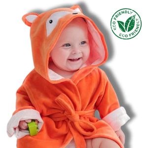 BoefieBoef Oranje Vos Eco Dieren Badjas voor Peuters & Kleuters 2-4 Jaar - Hypoallergene Bamboe Kinderbadjas met Dieren Capuchon – Perfecte Ochtendjas als Duurzaam Cadeau
