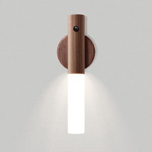 Nachtlampje LED met bewegingssensor - Sensor lampje usb oplaadbaar - Muurlamp/Wandlamp binnen slaapkamer kinderkamer - Trapverlichting - Fakkel - Volwassenen, kinderen en baby's - Walnoot hout