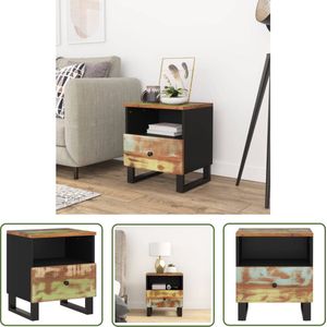The Living Store Nachtkastje massief gerecycled hout en bewerkt hout - Nachtkastje - Industriele Stijl - Multifunctioneel - Vintage Kast - Houten Kast