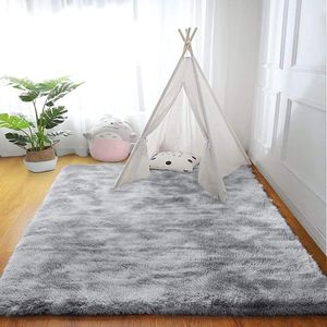 Vloerkleden pluizige woonkamer tapijten shaggy tapijten slaapkamer tapijt wasbaar zachte tapijten comfortabel voor wooncultuur (grijs wit, 135 x 185 cm)