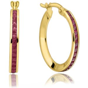 Juwelier Zwartevalk - 14 karaat gouden oorbellen met rode zirkonia 19mm/2.2mm--
