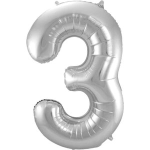 LUQ - Cijfer Ballonnen - Cijfer Ballon 3 Jaar zilver XL Groot - Helium Verjaardag Versiering Feestversiering Folieballon