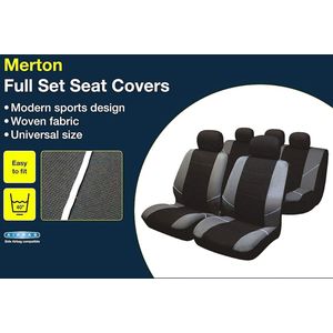Merton' zwart/grijze stoel- en hoofdsteunbekleding BY0802 - complete set universele bekleding met elastische zoom, geschikt voor zij-airbag en in de machine te wassen