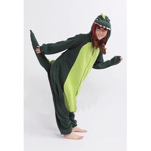 KIMU Onesie Groene Draak Pak - Maat L-XL - Drakenpak Dino Kostuum Groen Pak - Dinosauruspak Jumpsuit Pyjama Zacht Huispak Dames Heren Festival