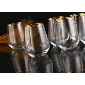 Abka Kristal - Allegra Gold - Waterglas set (425 ml) - met de hand versierd met 24-karaats goud - 6 stuks