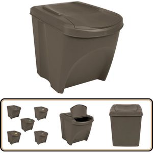 vidaXL Vuilnisbakken - Stapelbaar - 75L - Grijs Afvalbak - Prullenbak - Stapelbare Prullenbak - Afvalscheiding - Keuken Prullenbak