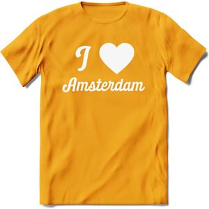 I Love Amsterdam T-Shirt | Souvenirs Holland Kleding | Dames / Heren / Unisex Koningsdag shirt | Grappig Nederland Fiets Land Cadeau | - Geel - XL