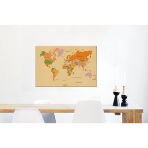 Canvas Wereldkaart - 60x40 - Wanddecoratie Wereldkaart - Kleurrijk - Trendy