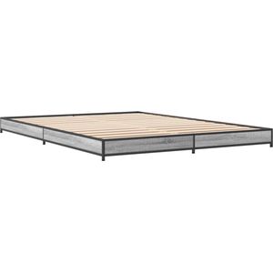 vidaXL - Bedframe - bewerkt - hout - metaal - grijs - sonoma - eiken - 120x190 - cm