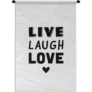 Wandkleed Quotes overig - Leuke quote - Live Laugh Love wit Wandkleed katoen 120x180 cm - Wandtapijt met foto XXL / Groot formaat!