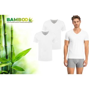Bamboo - T-Shirt Heren - V Hals - 2 Pack - Wit - XL - Bamboe Ondershirt Heren - Extra Lang - V-Neck - Anti Zweet T-shirt Heren