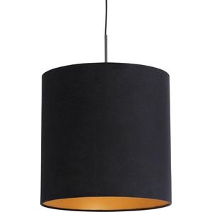 QAZQA combi - Klassieke Hanglamp met kap - 1 lichts - Ø 400 mm - Zwart Goud - Woonkamer | Slaapkamer | Keuken